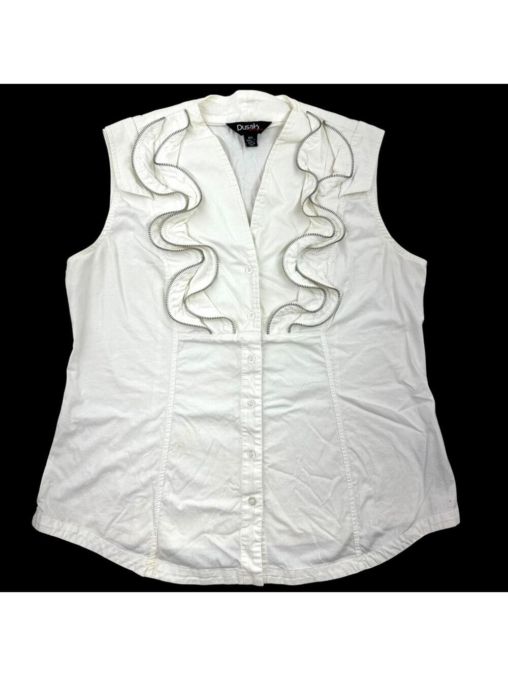 Dusak Designs White Ruffle Zipper Sleeveless Blouse